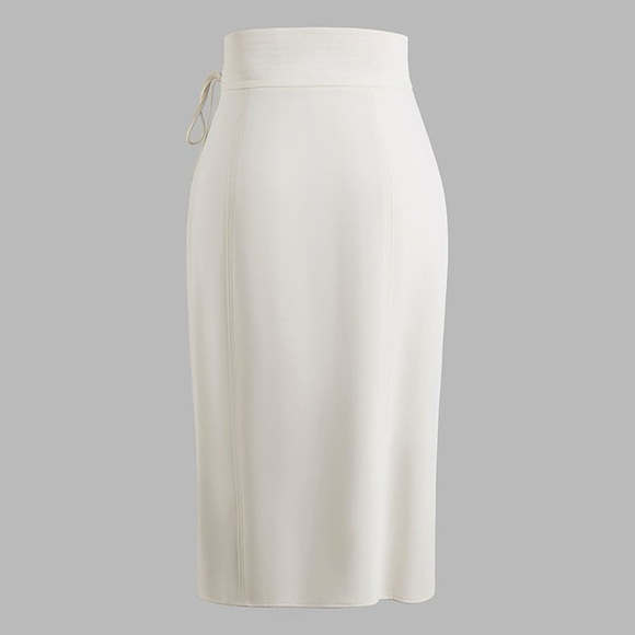 Ivory Wrap Style High Waisted Midi Skirt - Picture 5 of 5